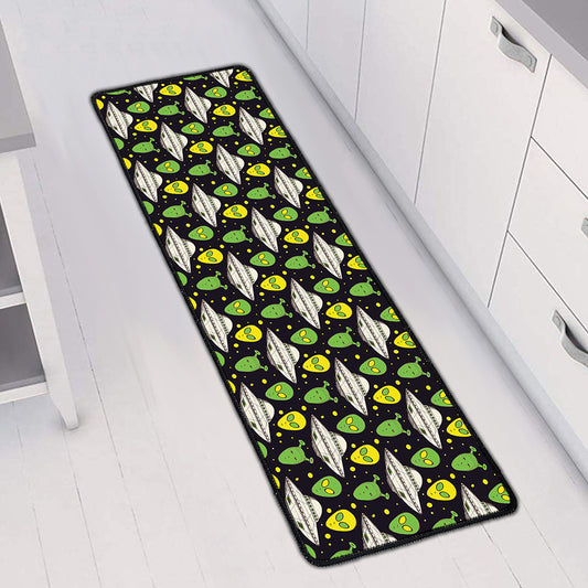 Green Alien UFO Space Print Long Kitchen Mat