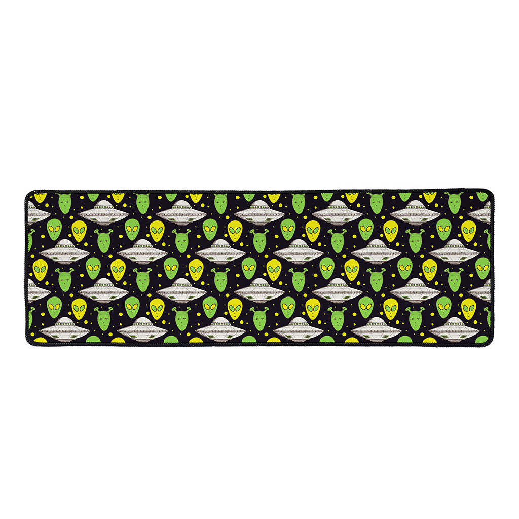Green Alien UFO Space Print Long Kitchen Mat