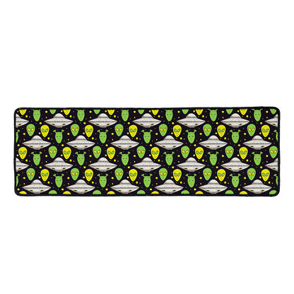 Green Alien UFO Space Print Long Kitchen Mat