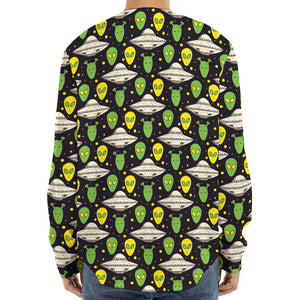 Green Alien UFO Space Print Long Sleeve Baseball Jersey