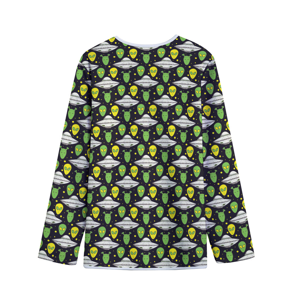 Green Alien UFO Space Print Long Sleeve Short Coat