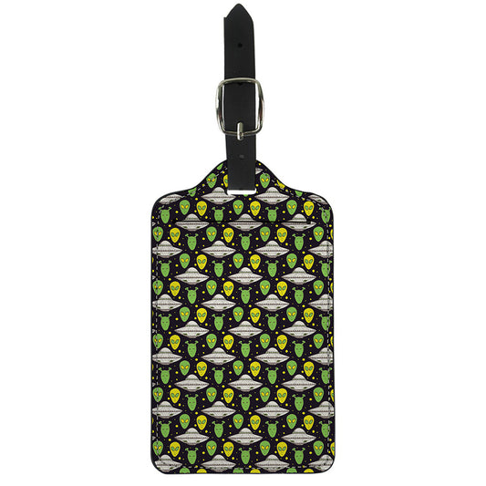 Green Alien UFO Space Print Luggage Tag