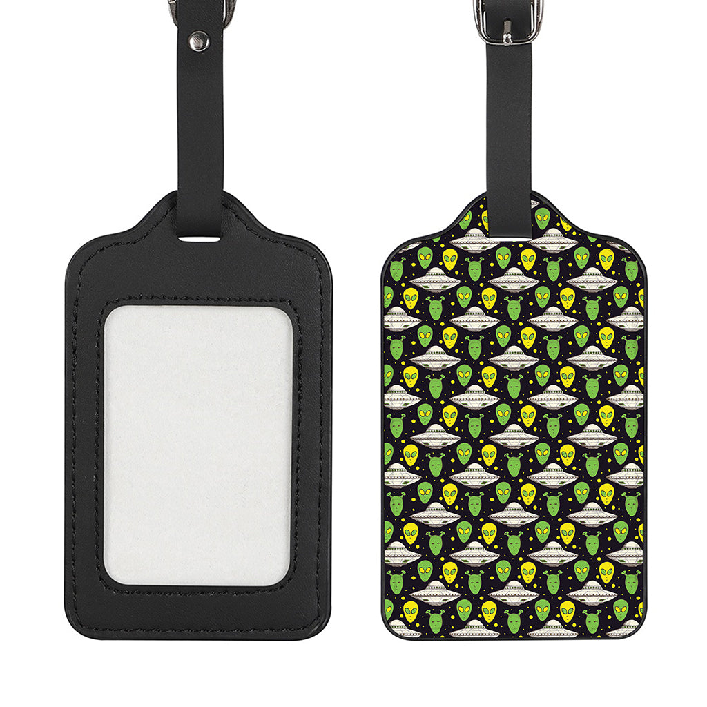 Green Alien UFO Space Print Luggage Tag