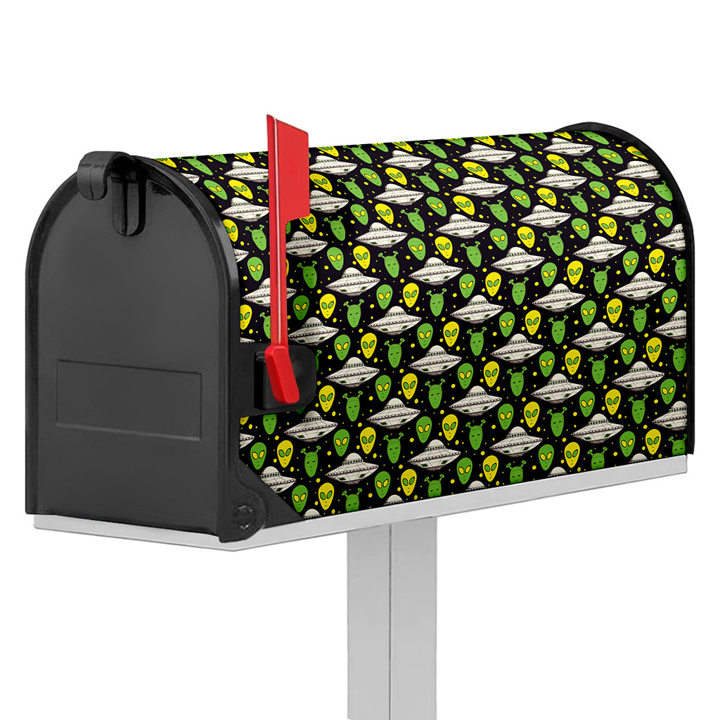 Green Alien UFO Space Print Mailbox Cover