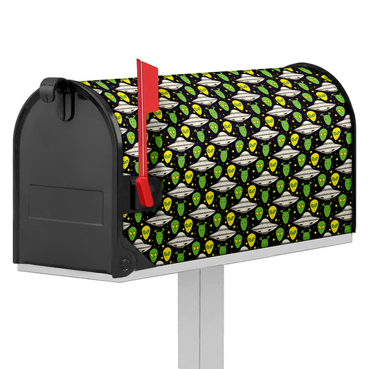 Green Alien UFO Space Print Mailbox Cover
