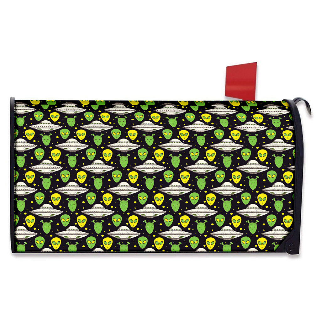 Green Alien UFO Space Print Mailbox Cover