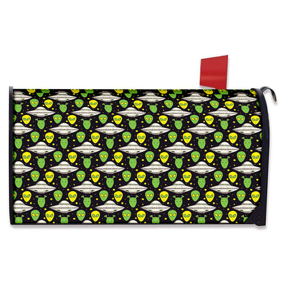 Green Alien UFO Space Print Mailbox Cover