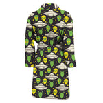 Green Alien UFO Space Print Men's Bathrobe