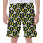 Green Alien UFO Space Print Men's Beach Shorts