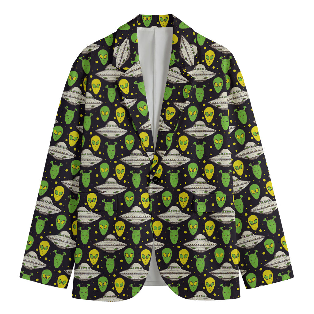 Green Alien UFO Space Print Men's Blazer