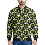 Green Alien UFO Space Print Men's Bomber Jacket