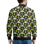 Green Alien UFO Space Print Men's Bomber Jacket