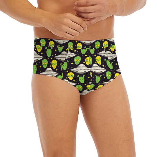 Green Alien UFO Space Print Men's Briefs