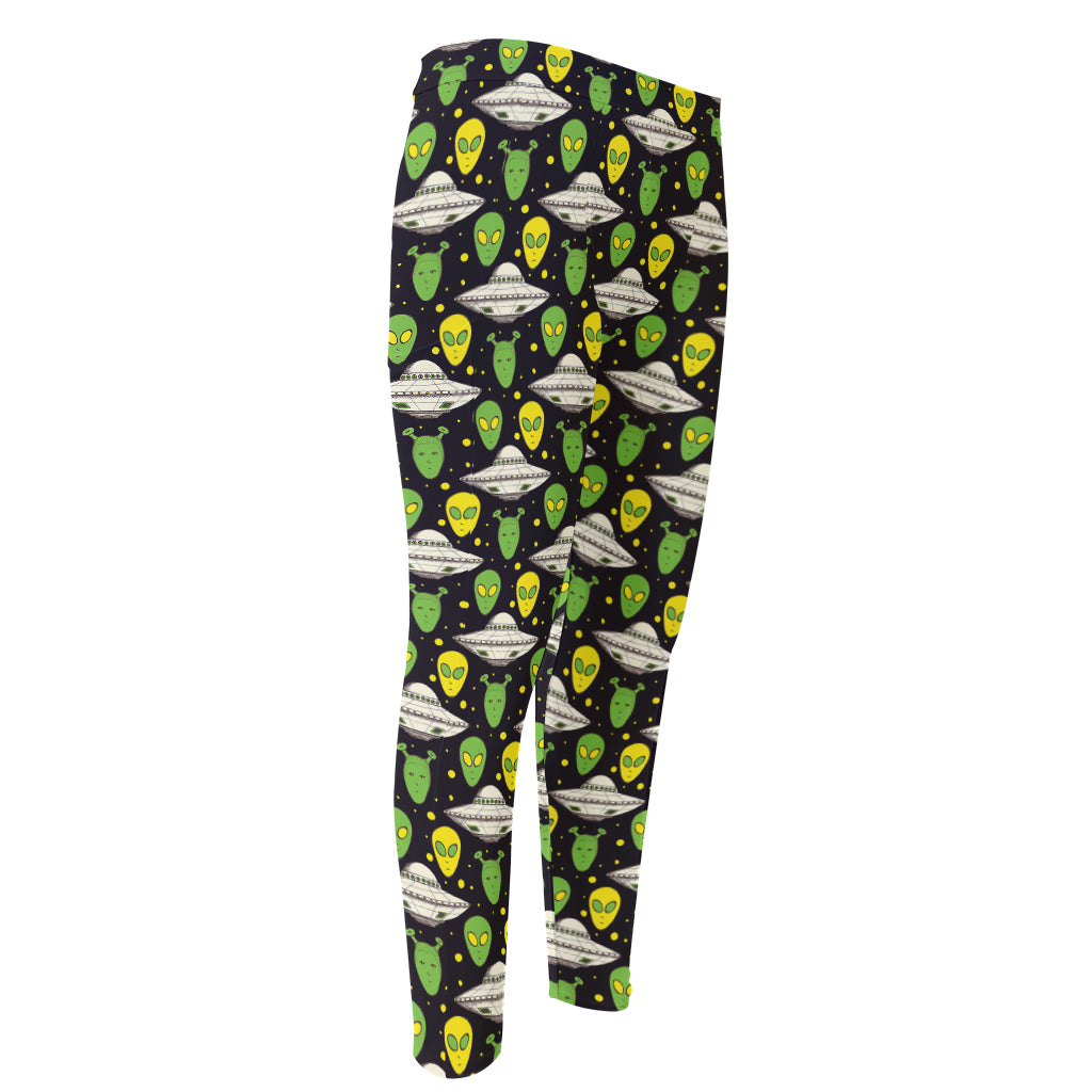 Green Alien UFO Space Print Men's Compression Pants