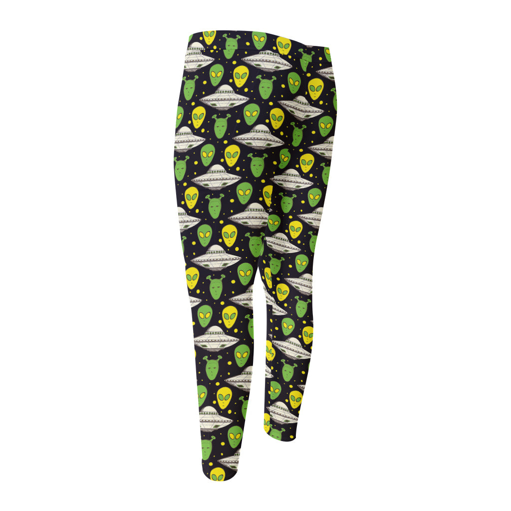 Green Alien UFO Space Print Men's Compression Pants