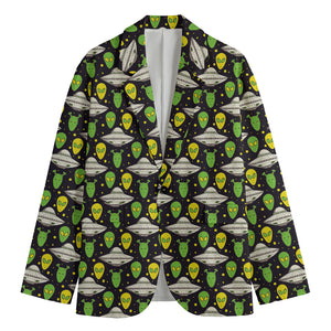 Green Alien UFO Space Print Men's Cotton Blazer