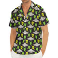 Green Alien UFO Space Print Men's Deep V-Neck Shirt