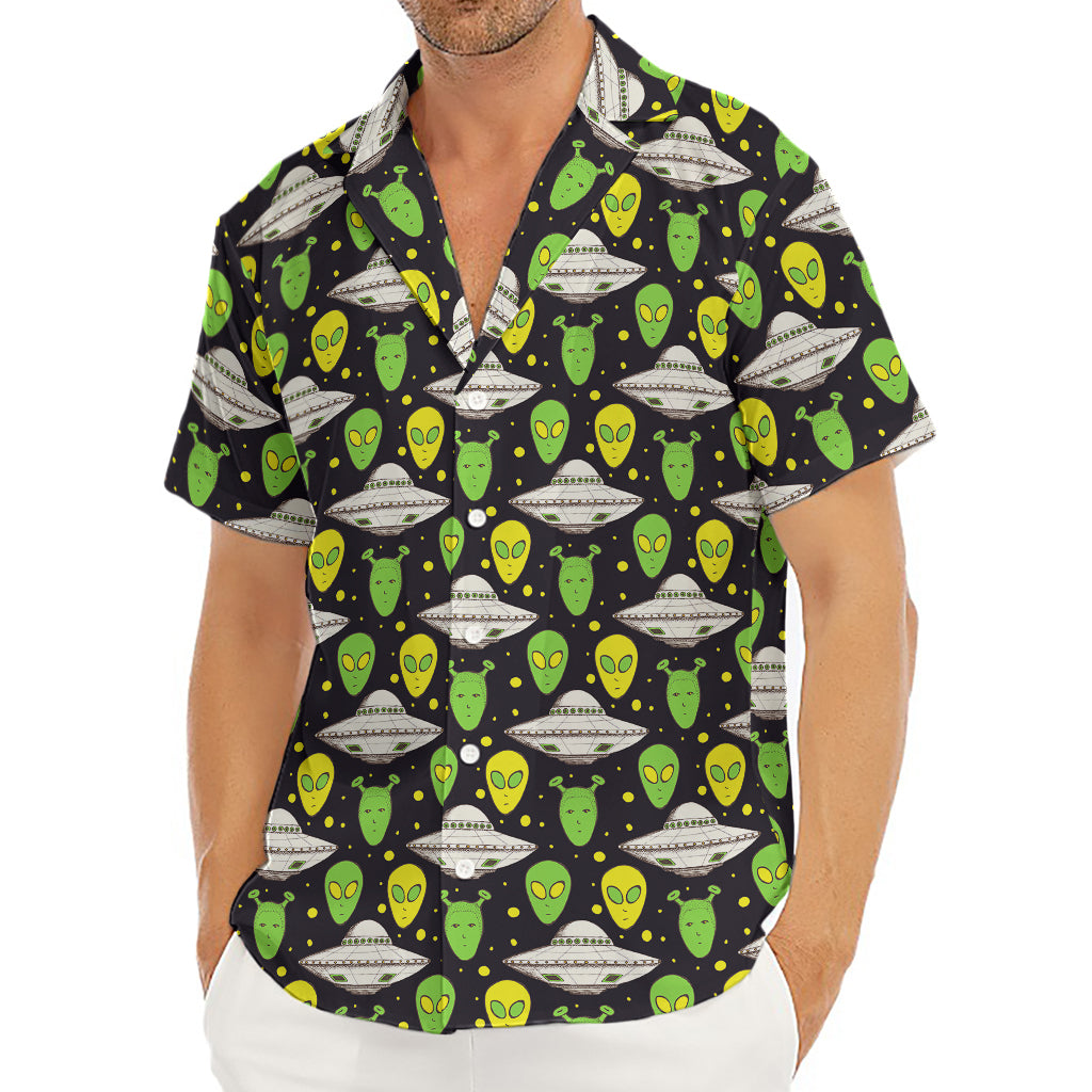 Green Alien UFO Space Print Men's Deep V-Neck Shirt