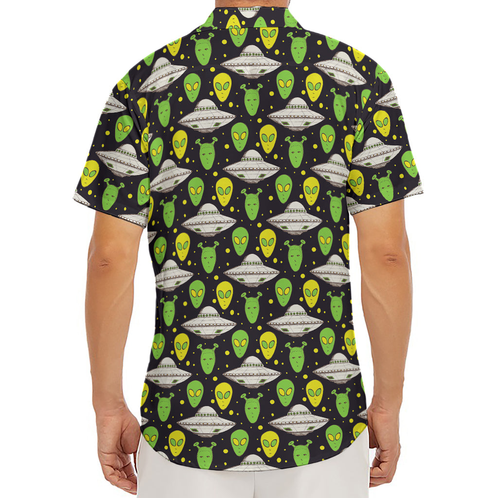 Green Alien UFO Space Print Men's Deep V-Neck Shirt