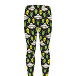 Green Alien UFO Space Print Men's leggings