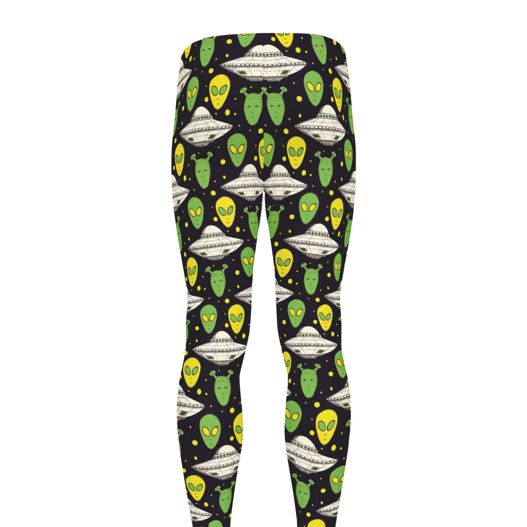 Green Alien UFO Space Print Men's leggings