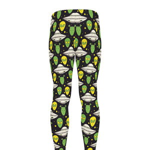 Green Alien UFO Space Print Men's leggings