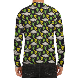 Green Alien UFO Space Print Men's Long Sleeve Rash Guard