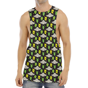 Green Alien UFO Space Print Men's Muscle Tank Top