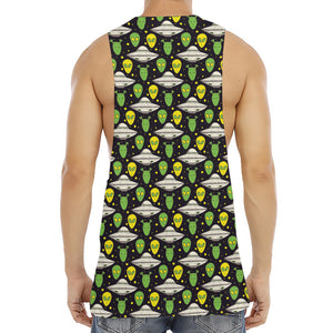 Green Alien UFO Space Print Men's Muscle Tank Top