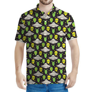 Green Alien UFO Space Print Men's Polo Shirt