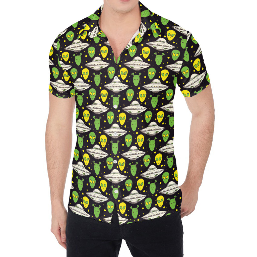 Green Alien UFO Space Print Men's Shirt