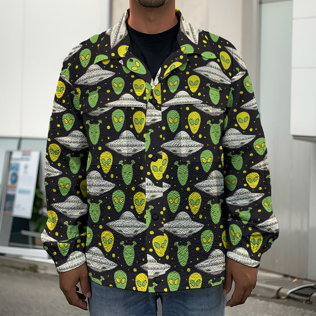 Green Alien UFO Space Print Men's Shirt Jacket