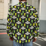 Green Alien UFO Space Print Men's Shirt Jacket