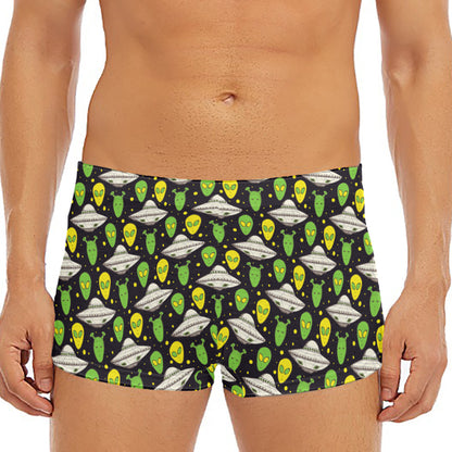 Green Alien UFO Space Print Men's Short Boxer Briefs