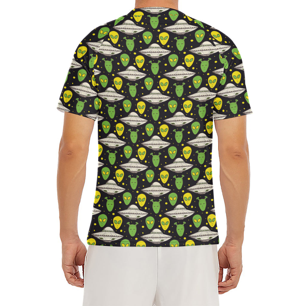 Green Alien UFO Space Print Men's Short Sleeve Rash Guard