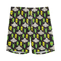 Green Alien UFO Space Print Men's Athletic Shorts