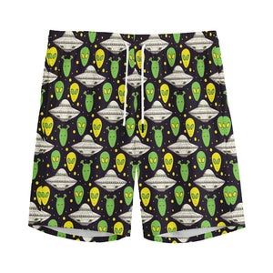 Green Alien UFO Space Print Men's Sports Shorts