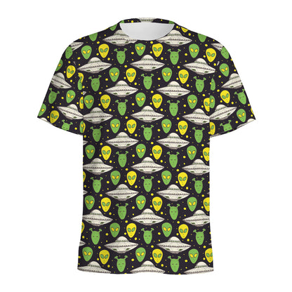 Green Alien UFO Space Print Men's Sports T-Shirt