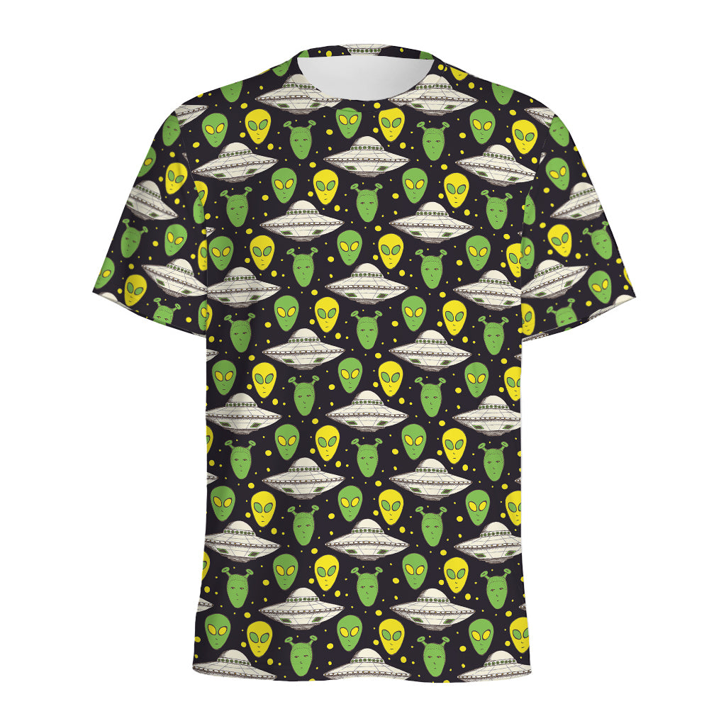 Green Alien UFO Space Print Men's Sports T-Shirt