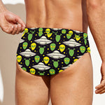 Green Alien UFO Space Print Men's Swim Briefs