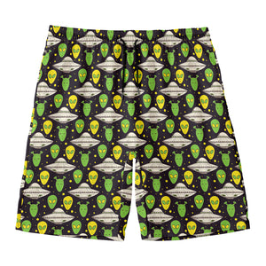 Green Alien UFO Space Print Men's Swim Trunks