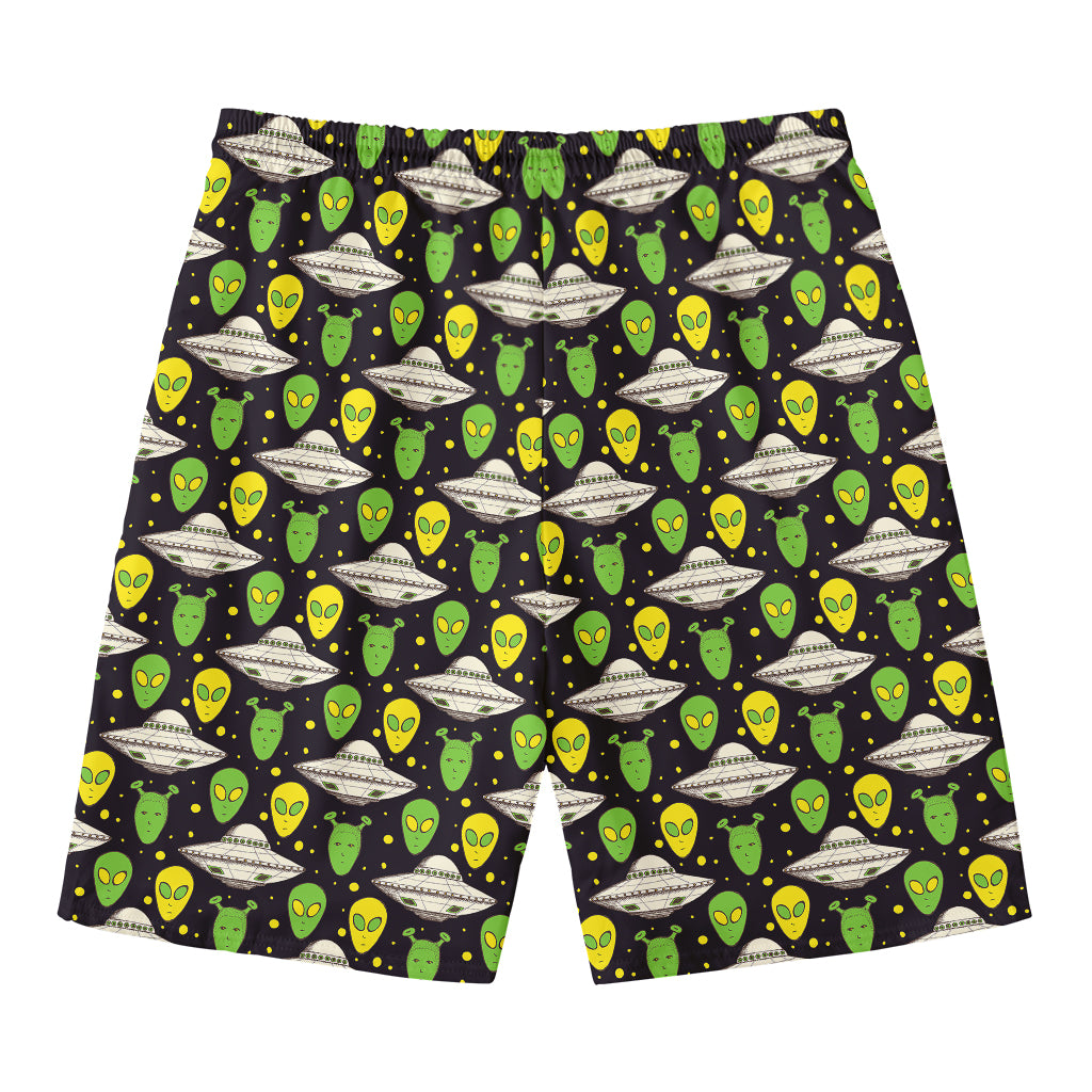 Green Alien UFO Space Print Men's Swim Trunks