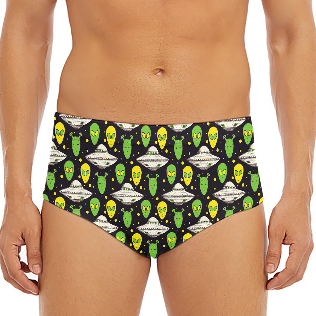 Green Alien UFO Space Print Men's Triangle Swim Briefs