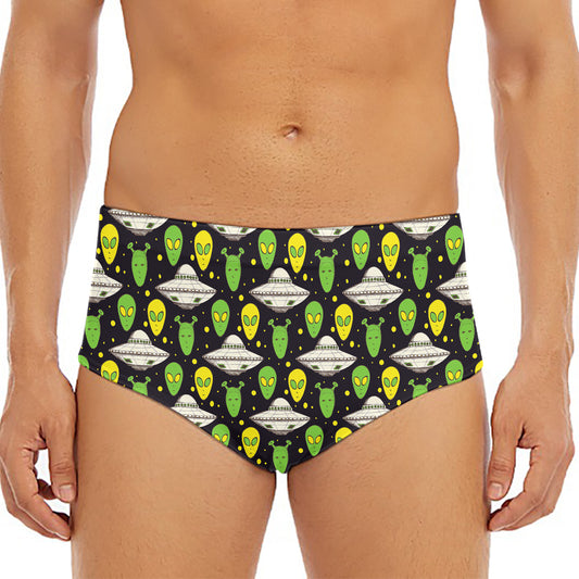 Green Alien UFO Space Print Men's Triangle Swim Briefs