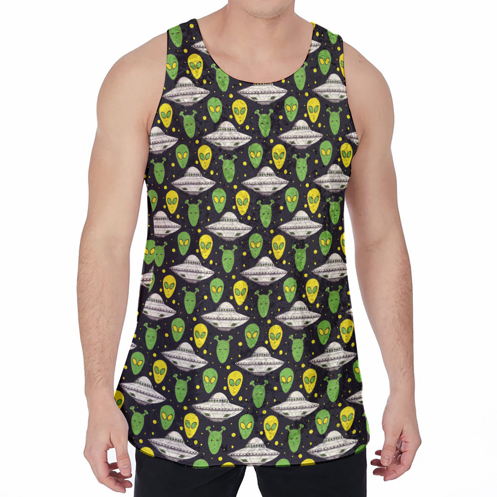 Green Alien UFO Space Print Men's Velvet Tank Top