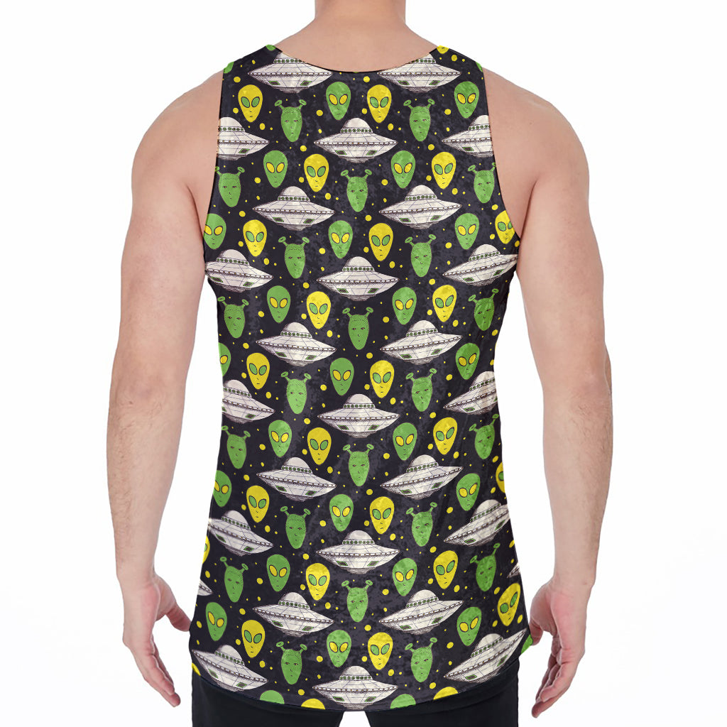 Green Alien UFO Space Print Men's Velvet Tank Top
