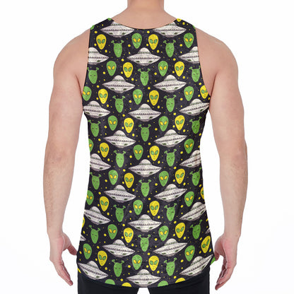Green Alien UFO Space Print Men's Velvet Tank Top