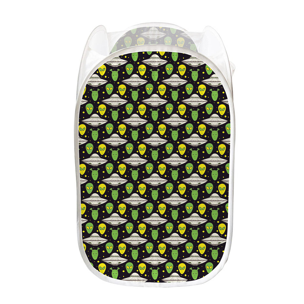 Green Alien UFO Space Print Mesh Laundry Hamper