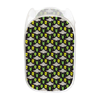 Green Alien UFO Space Print Mesh Laundry Hamper