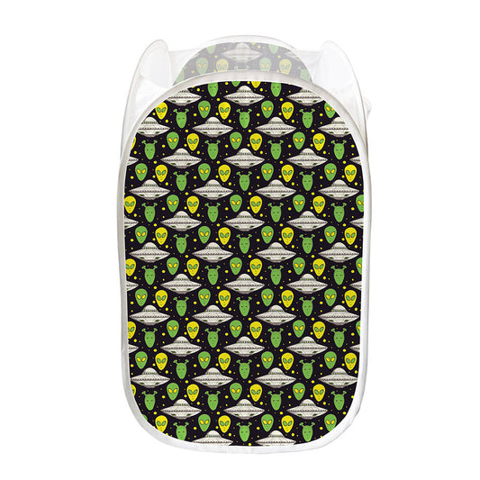 Green Alien UFO Space Print Mesh Laundry Hamper